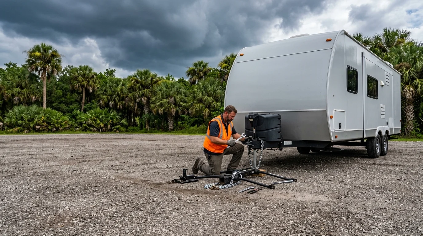 Travel trailer parked without its tow vehicle in Central Florida